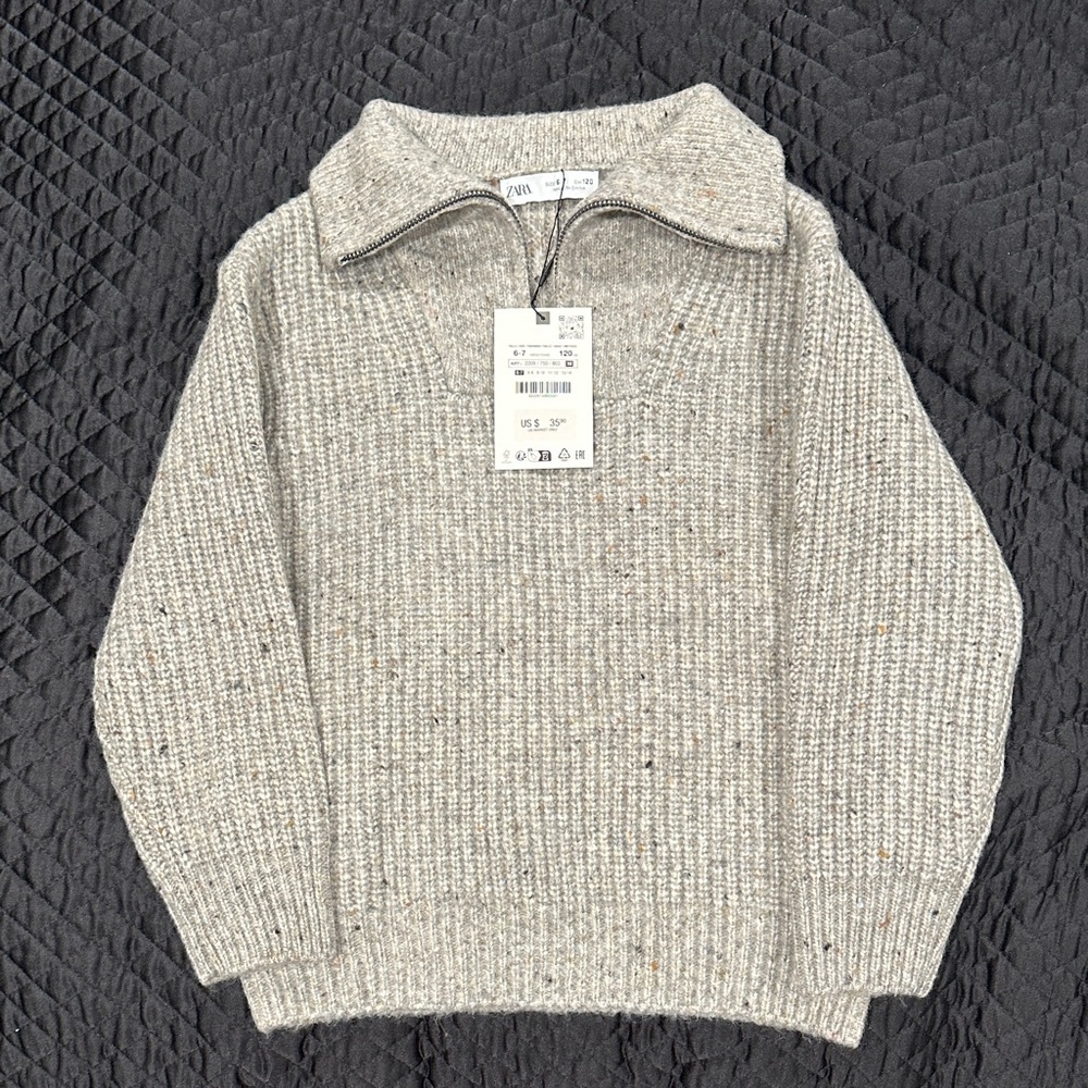 Zara Boy’s Cream Ribbed Half-Zip Sweater